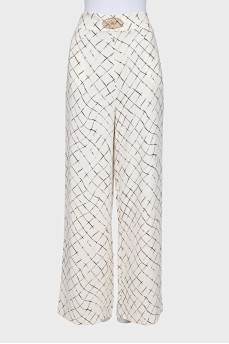 High Waist Trousers in Check Print