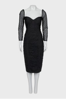 Dress with transparent sleeves and draping