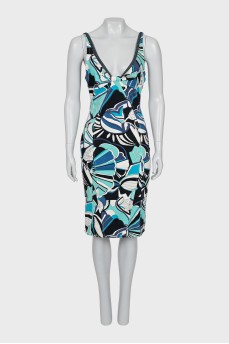 Denim dress with print and open back