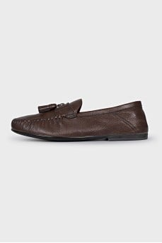 Men's Leather Loafers with Weave on the Seam