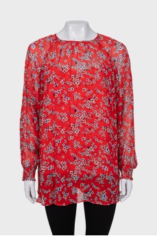 Red floral print blouse with tag