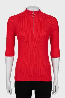 Red ribbed pullover