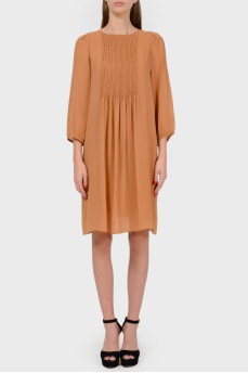 Pleated silk caramel dress
