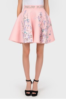 Pink silk flared skirt