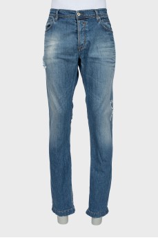 Men's distressed button down jeans