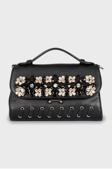 Leather bag with crystals