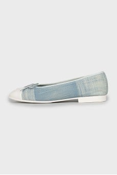 Light blue ballet flats with leather toe