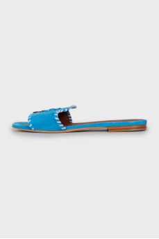 Blue suede slippers