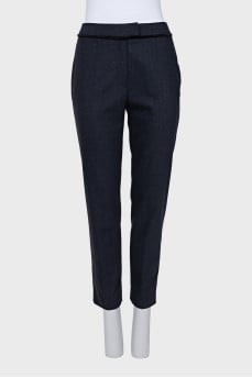 Blue wool trousers with a small print