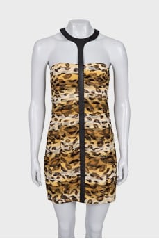 Silk dress with leather element