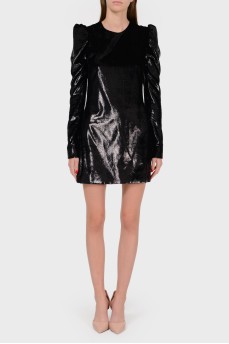 Shiny dress with puffed sleeves