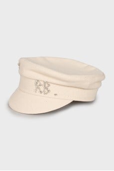 Beige cap with rhinestones