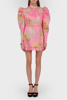 Ruffled silk mini dress