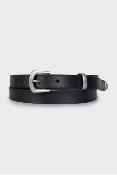 Black leather belt with metal element