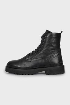 Men's leather boots with laces and zippers