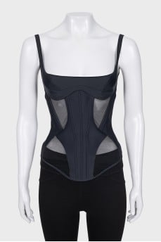 Corset with zipper and transparent inserts