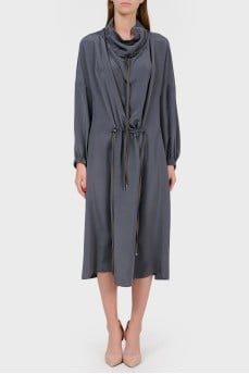 Oversized silk dress with ties