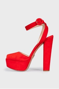 Red suede high heel sandals