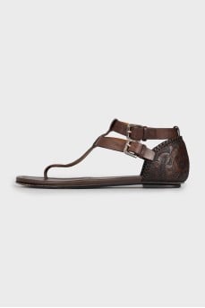 Sandals with embossed leather