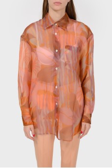Sheer long blouse with buttons