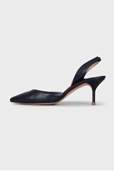 Blue leather slingbacks