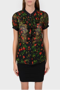 Sheer blouse with floral print