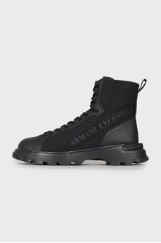 Men's textile and leather boots with tag