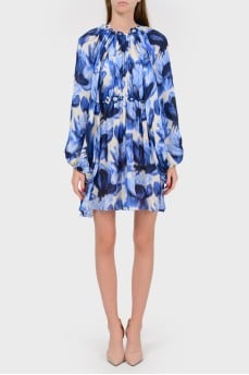 Silk dress with floral appliqué