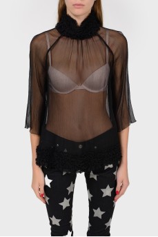 Sheer blouse with fringes