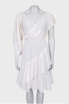 White dress with asymmetrical sleeves
