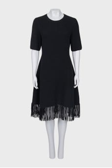 Cashmere dress decorated with fringe