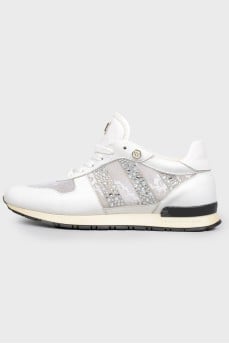 Lace-up sneakers with rhinestones