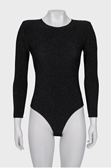 Shiny bodysuit with shoulder pads
