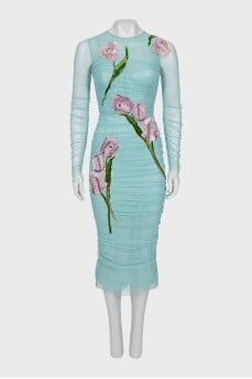 Mesh dress with embroidery