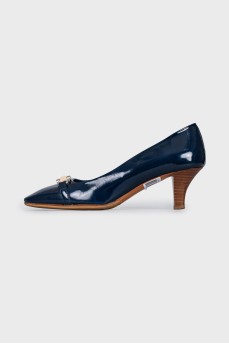 Blue shoes with stacked heels