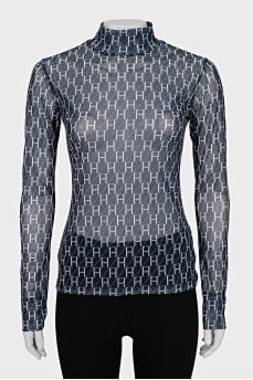Long sleeve mesh shirt with signature monogram