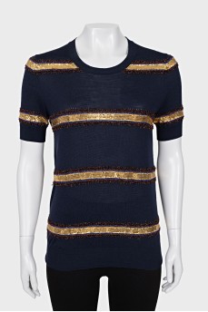 Blue T-shirt with gold decor