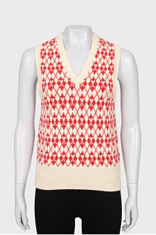 White and red printed vest
