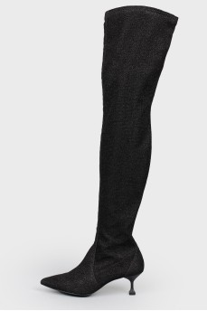 Textile black boots with a slight shine
