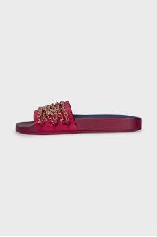Textile slippers with golden decor