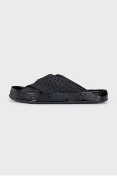 Black Woven Slippers