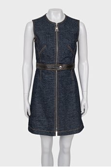 Denim dress with leather trim