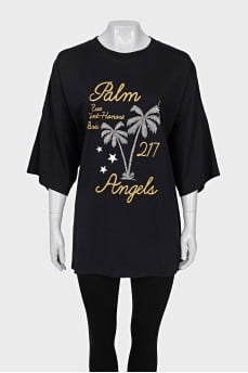 Oversized T-shirt with print and tag