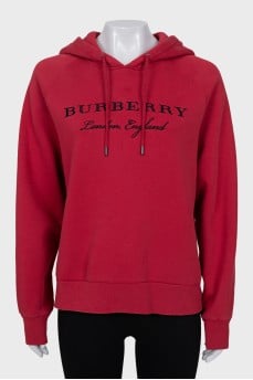Red hoodie with branded embroidery