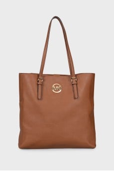 Leather shopper with brand logo