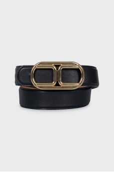 Black leather belt with massive buckle