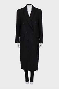 Straight cut wool coat with buttons