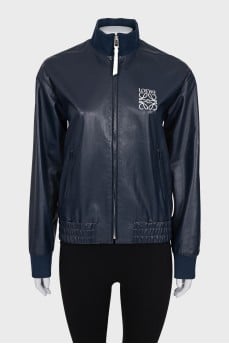 Leather jacket with brand logo