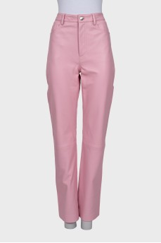 Pink high waist leather trousers