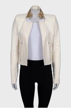 Linen jacket with collar trim